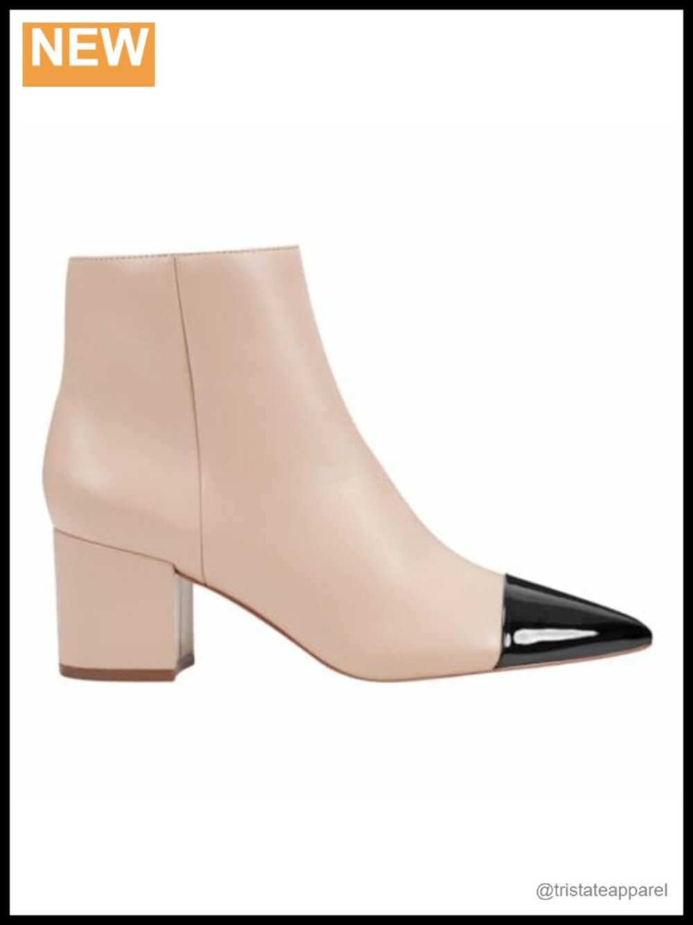 Faux Leather Pointy Toe Ankle Bootie Block Heel Zip Closure